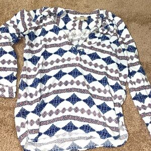 Women’s Blue & White Geometric Blouse | Size S | Workwear